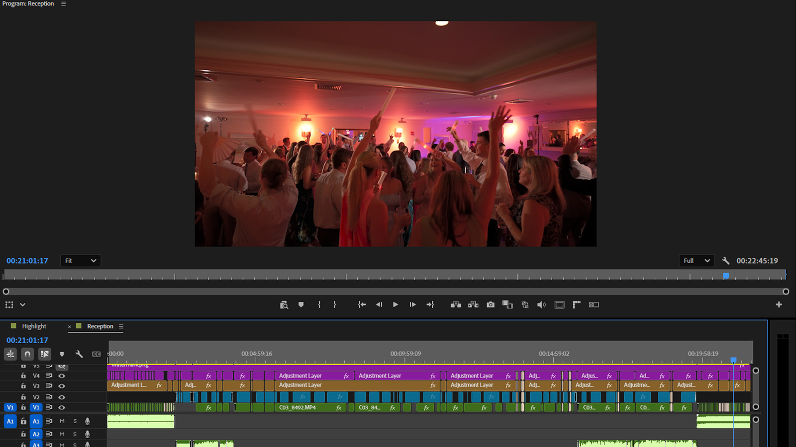 editing the wedding reception